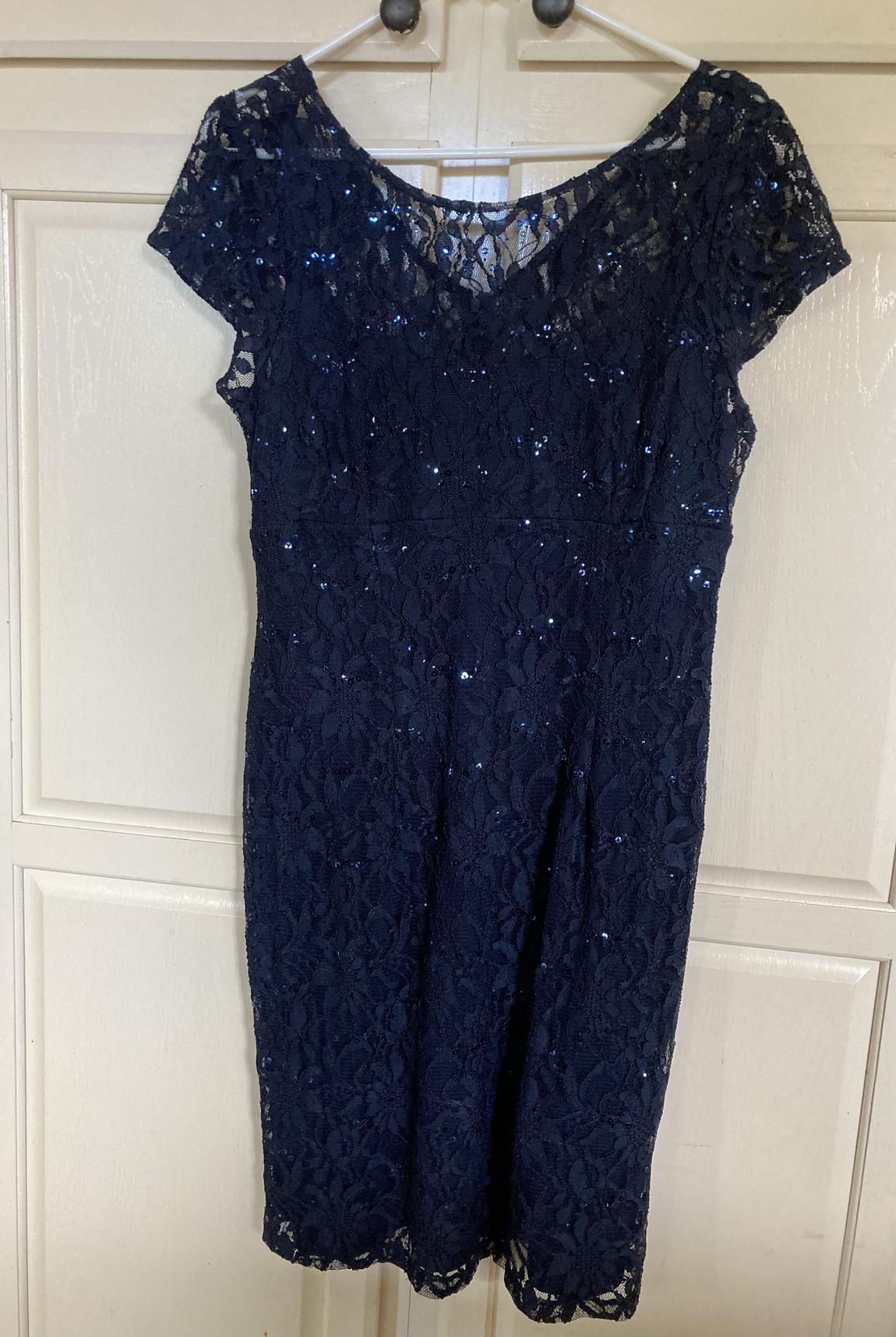 Size 14 Sequined Royal Blue A-line Dress on Queenly