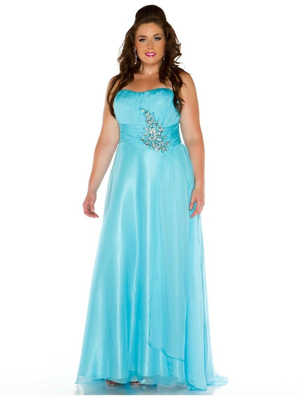 Style 81381K Mac Duggal Plus Size 24 Prom Strapless Sequined Turquoise Blue A-line Dress on Queenly