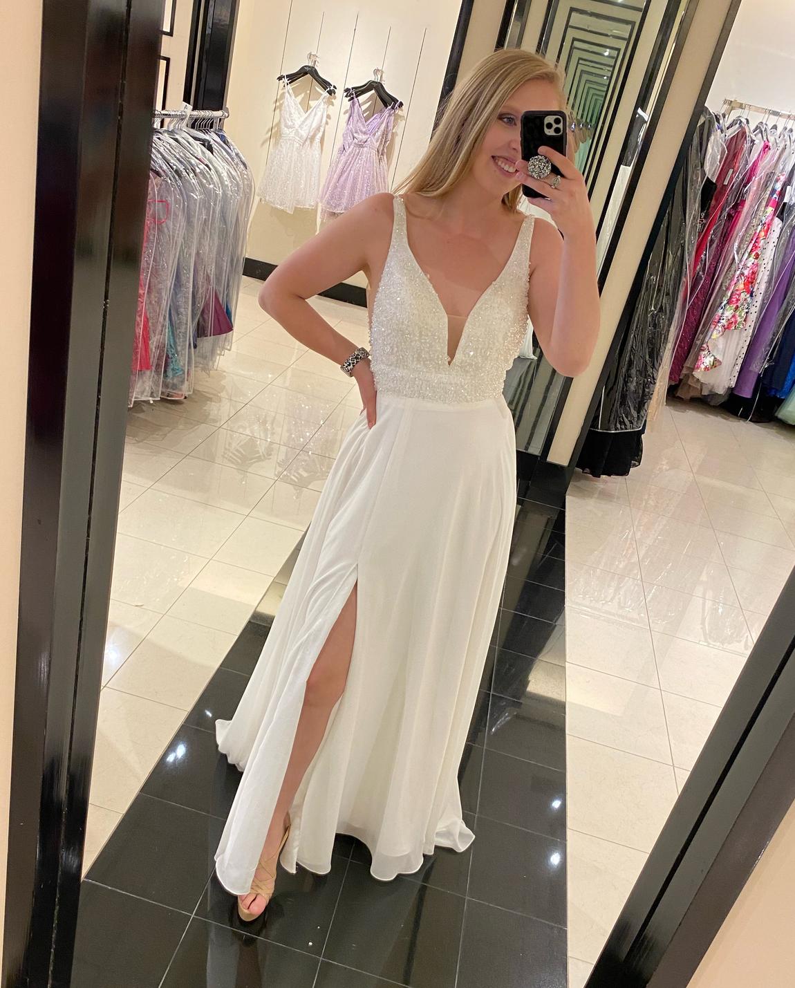 Blush Prom Size 8 Wedding White Side Slit Dress on Queenly