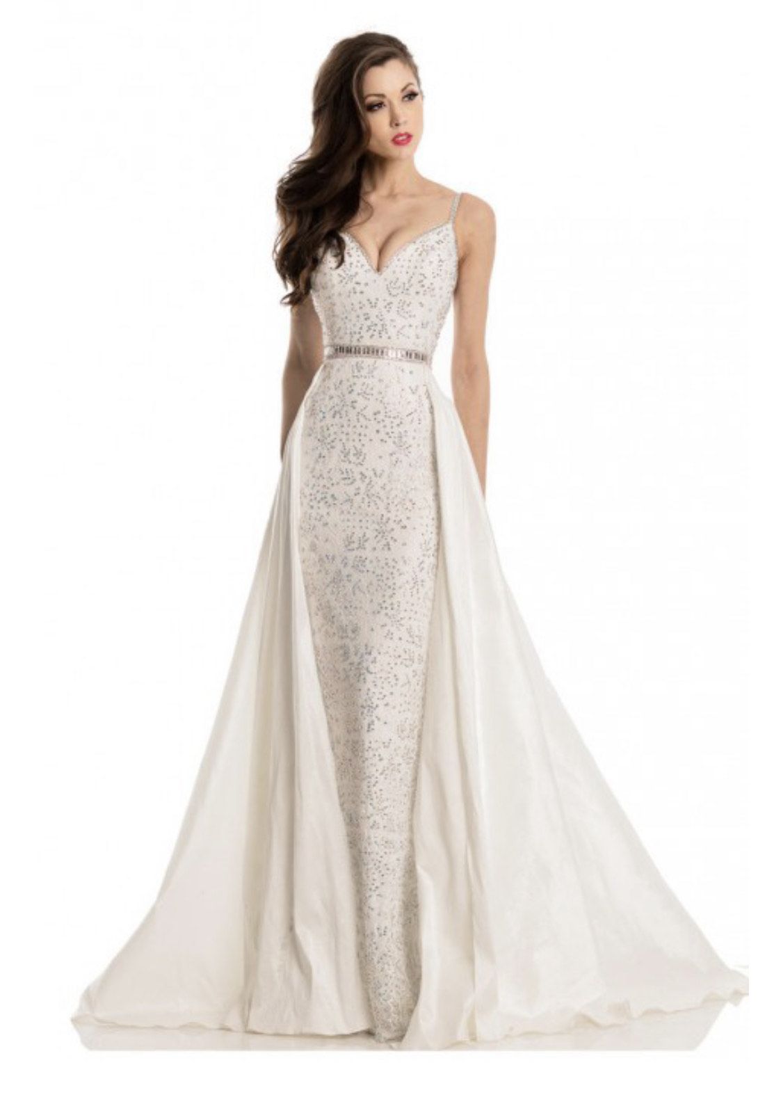 Johnathan Kayne Size 4 Prom Sequined White Dress With Train on Queenly