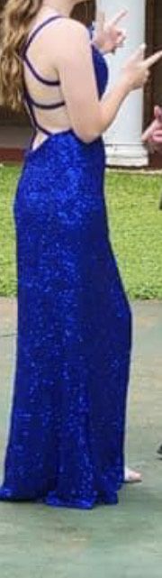 Size 6 Prom Sequined Royal Blue Floor Length Maxi on Queenly