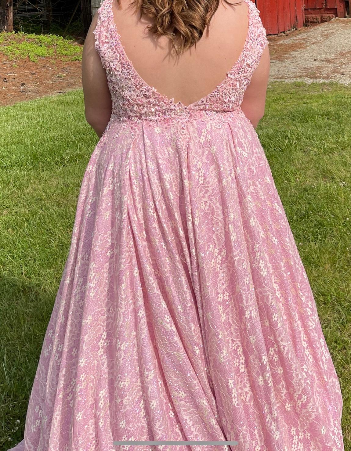 MoriLee Plus Size 16 Prom Sheer Light Pink Ball Gown on Queenly