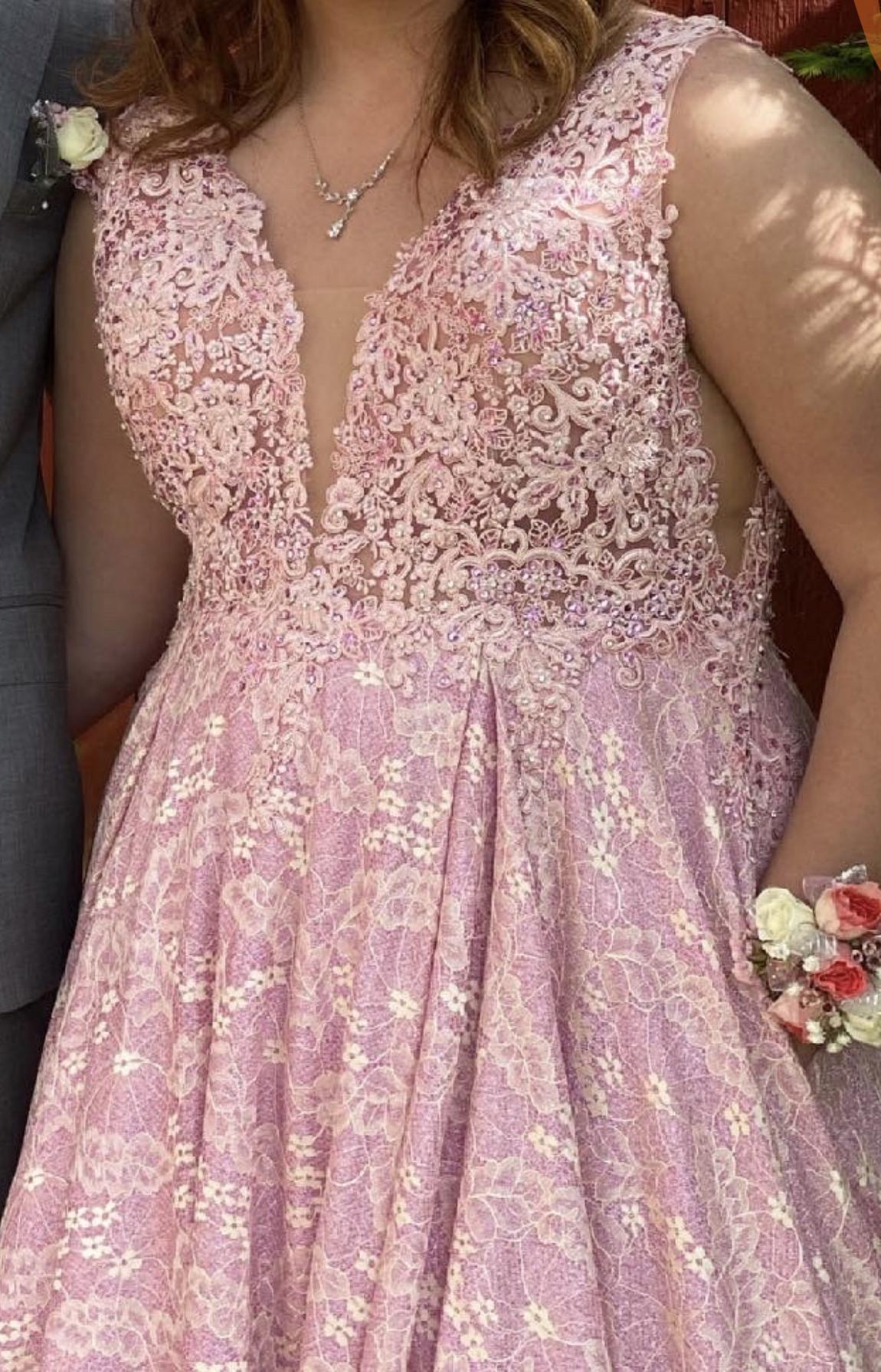 MoriLee Plus Size 16 Prom Sheer Light Pink Ball Gown on Queenly