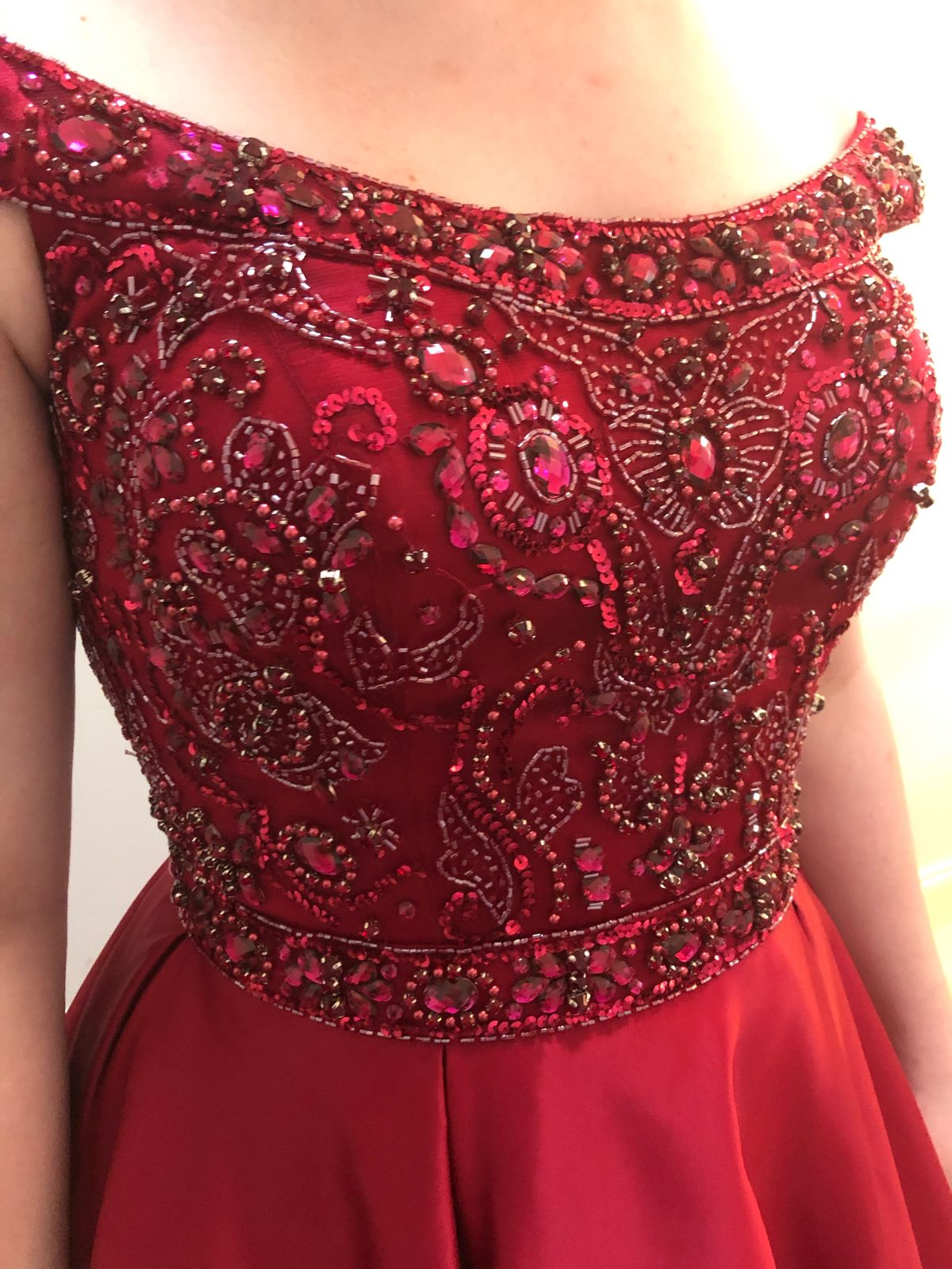 Sherri Hill Size 10 Prom Off The Shoulder Sequined Burgundy Red Ball Gown on Queenly