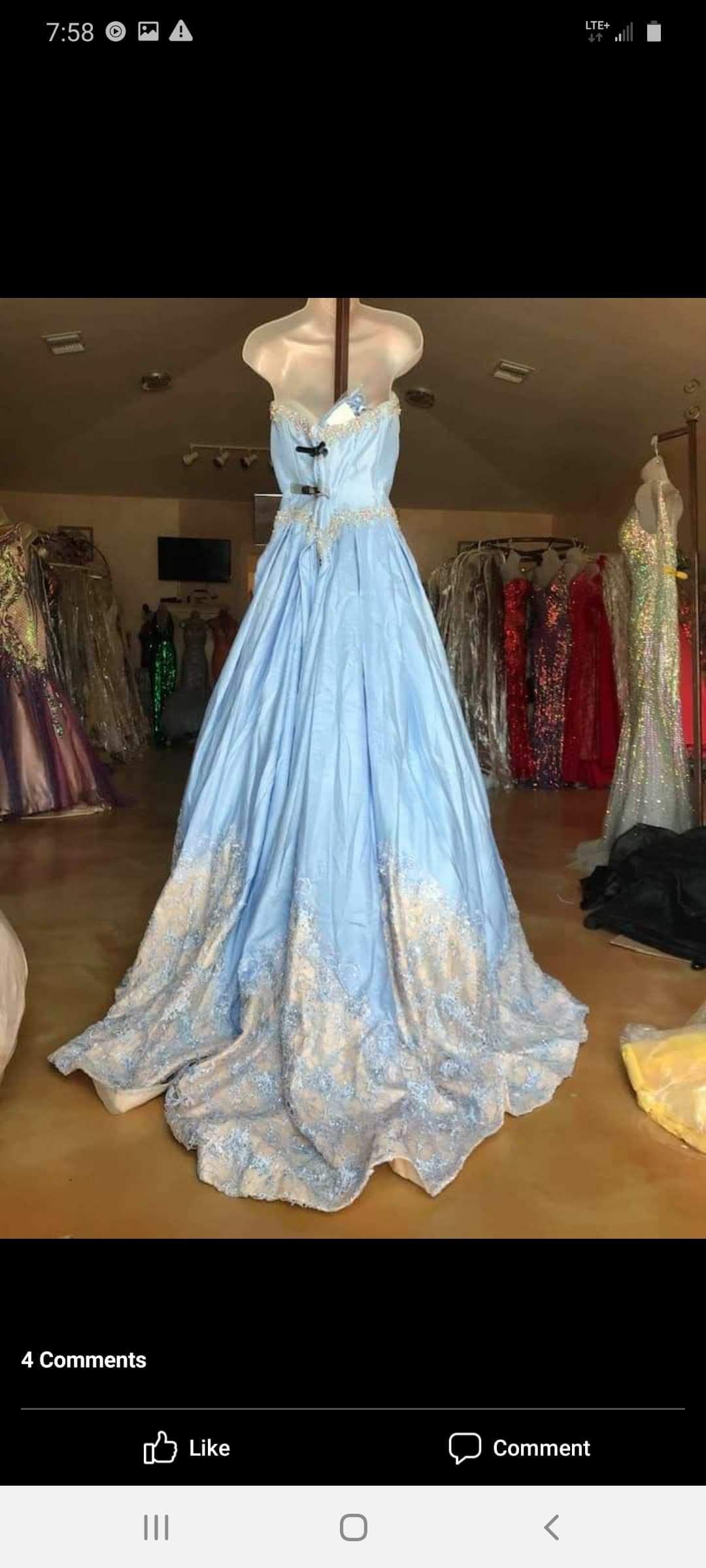 Size 14 Prom Strapless Lace Light Blue Ball Gown on Queenly