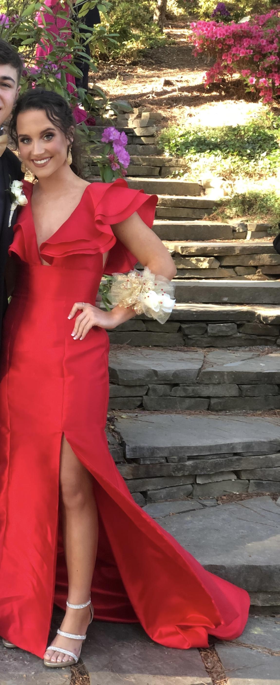 Sherri Hill Size 0 Red Side Slit Dress on Queenly