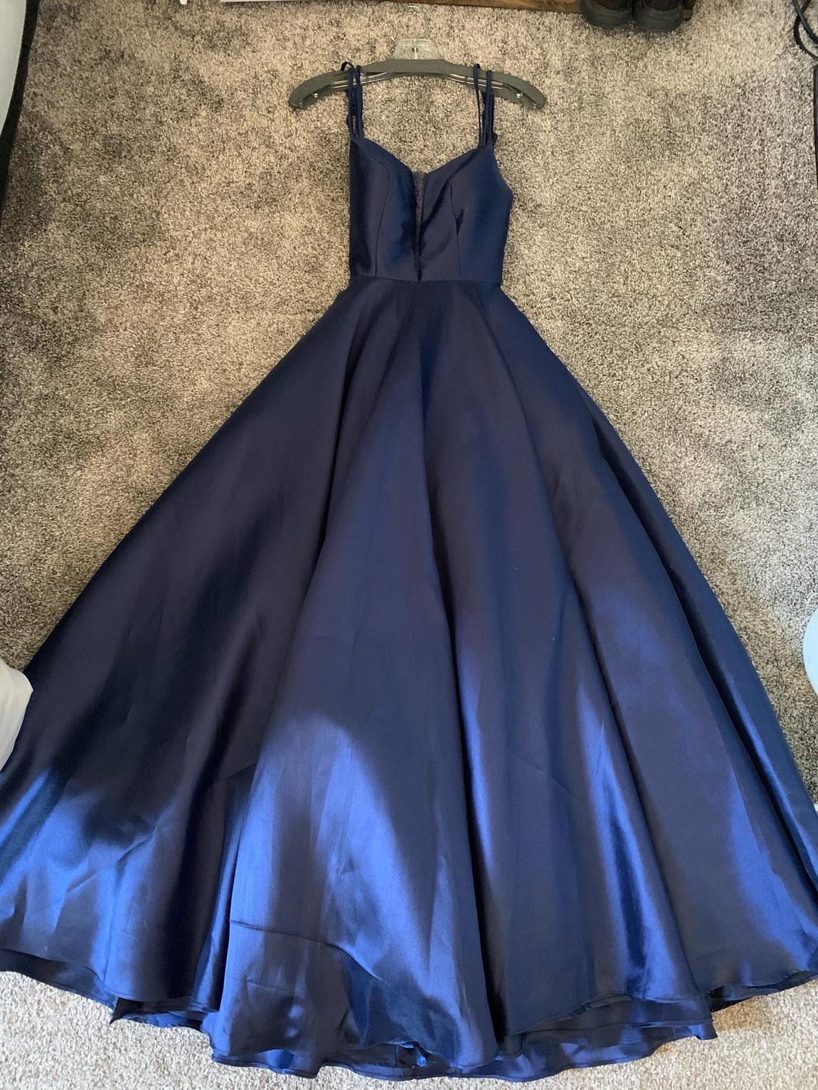 Size 2 Prom Navy Blue Floor Length Maxi on Queenly