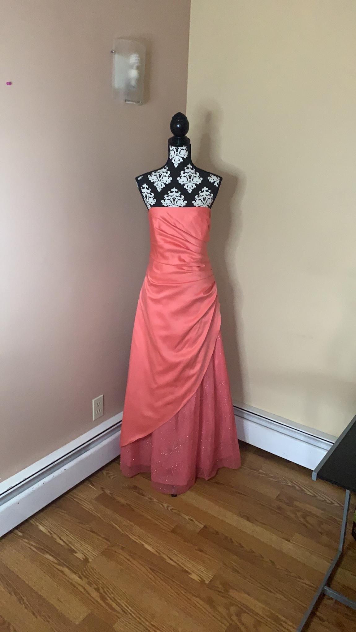 Size 14 Strapless Coral Ball Gown on Queenly