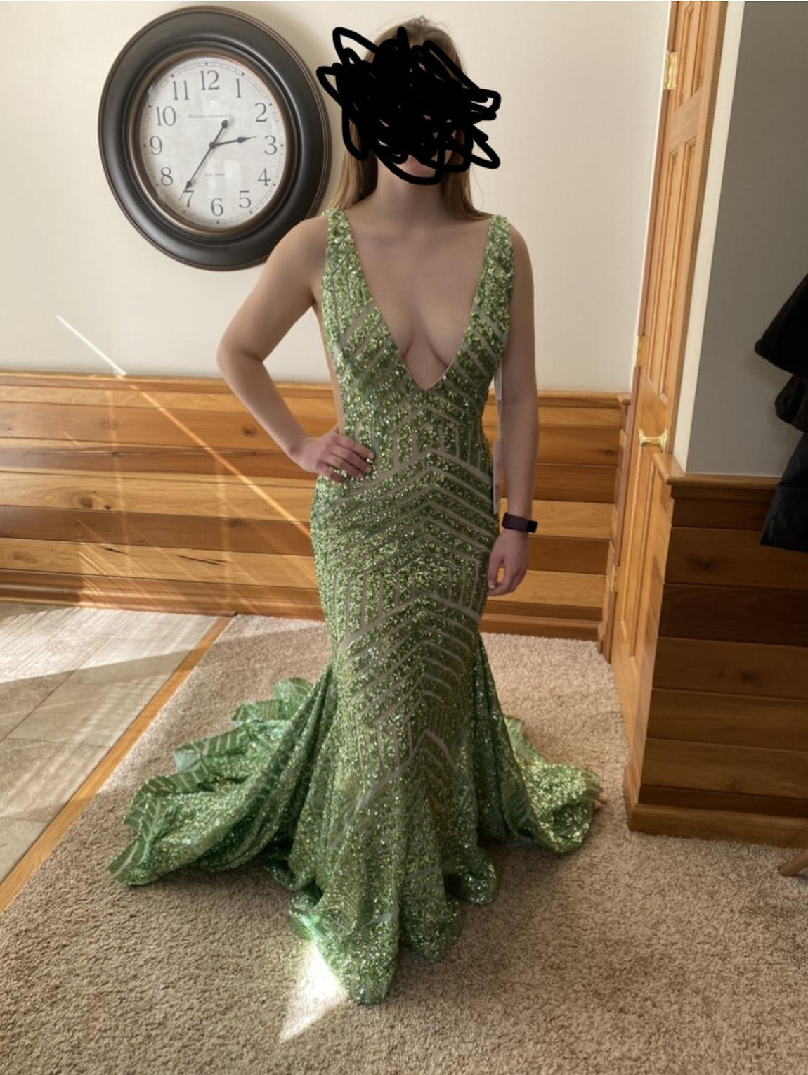 Jovani Size 6 Prom Sheer Green Mermaid Dress on Queenly