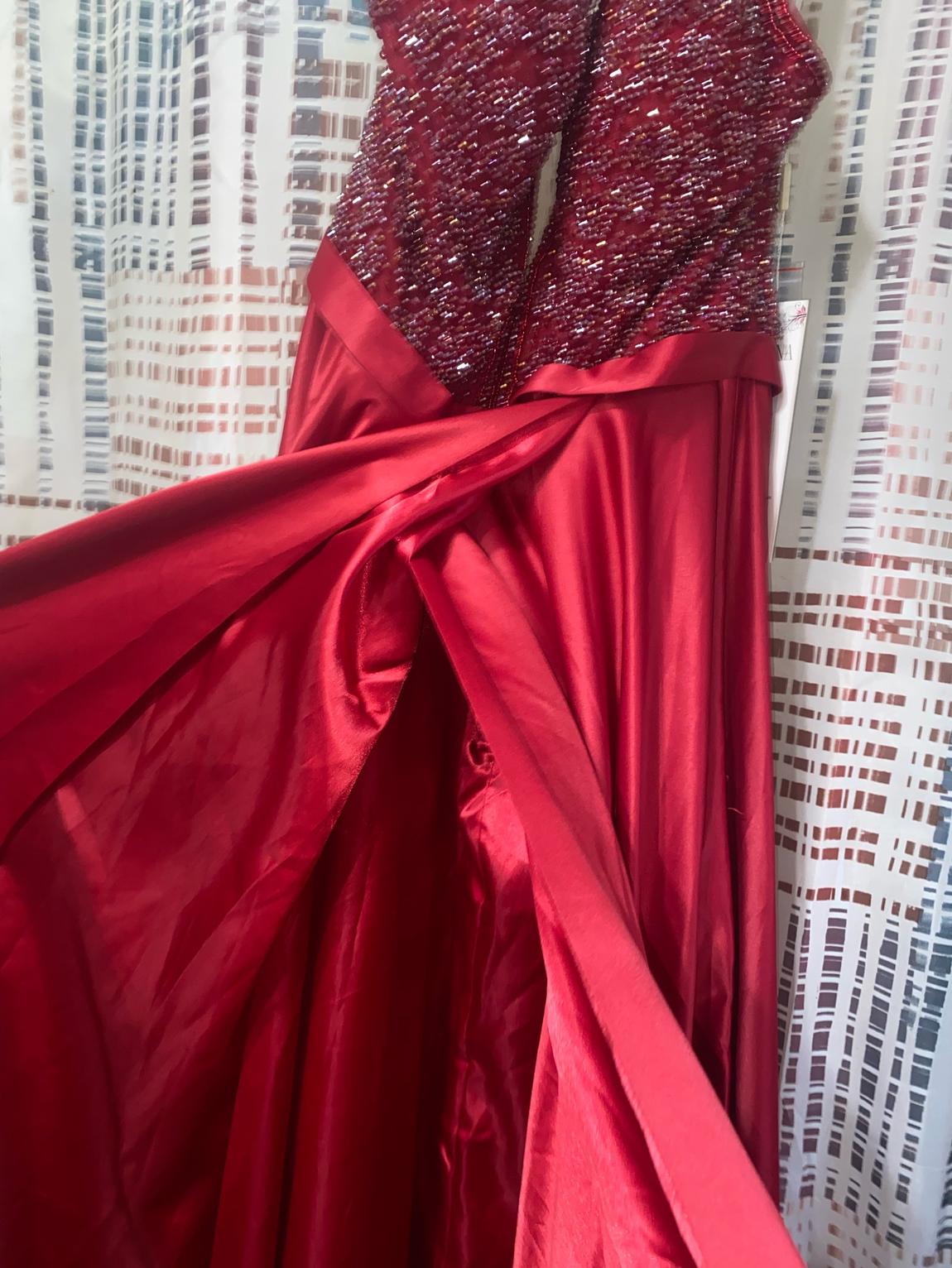 Vienna Size 6 Prom Halter Satin Red Dress With Train on Queenly