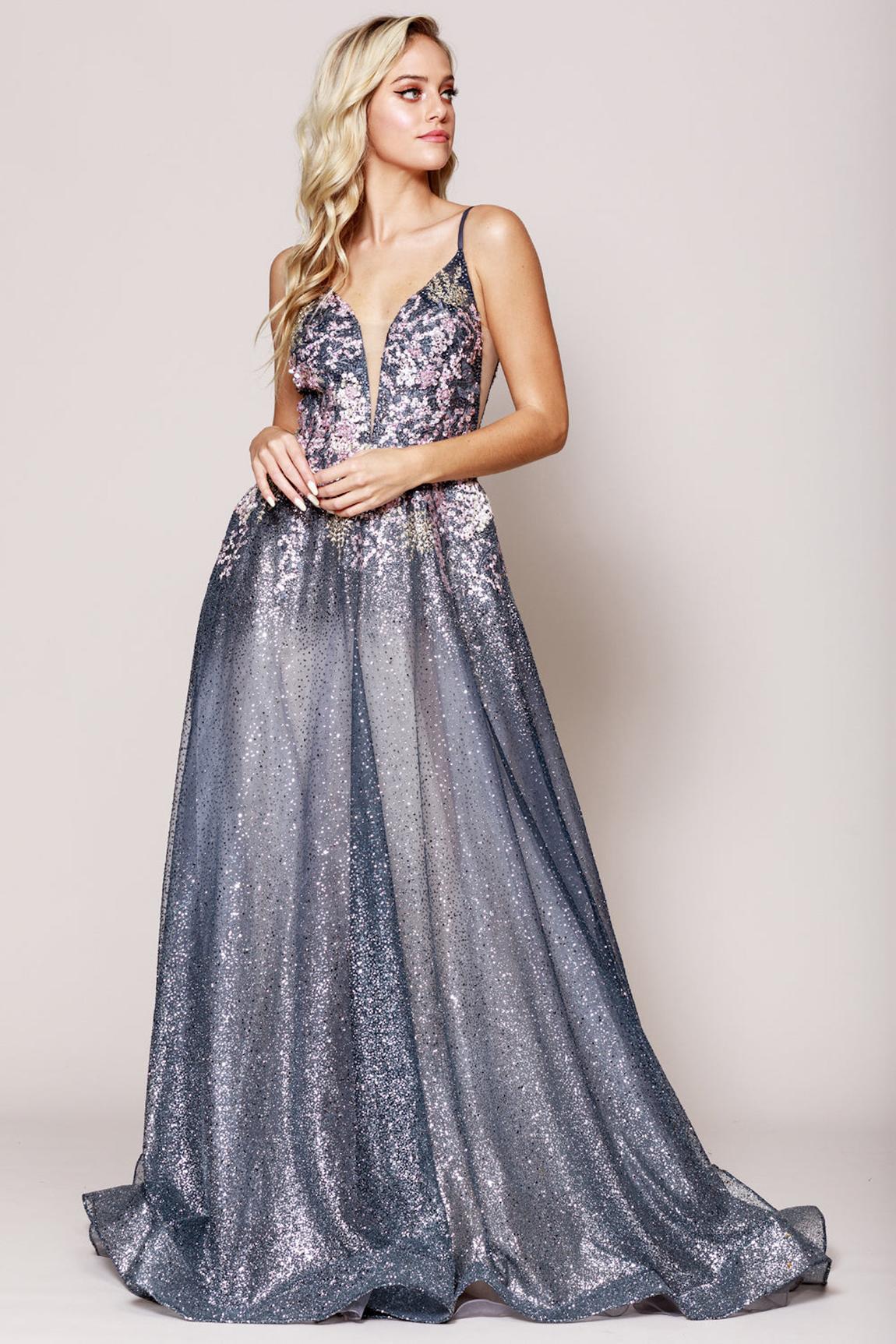 Style SU064 Amelia Couture Plus Size 18 Prom Sequined Gray A-line Dress on Queenly