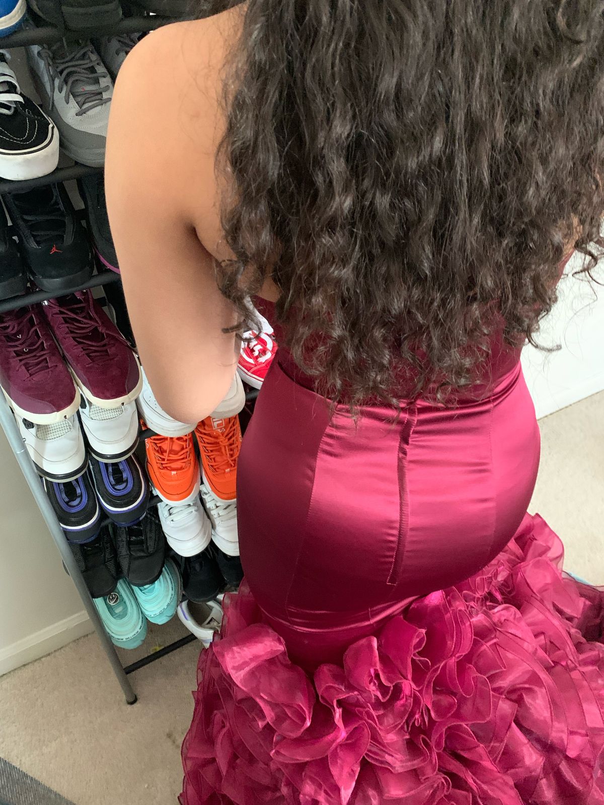 Sherri Hill Size 4 Prom One Shoulder Satin Burgundy Purple Mermaid Dress on Queenly