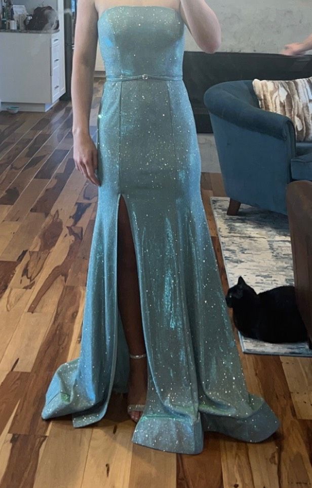 Size 2 Prom Strapless Blue Mermaid Dress on Queenly