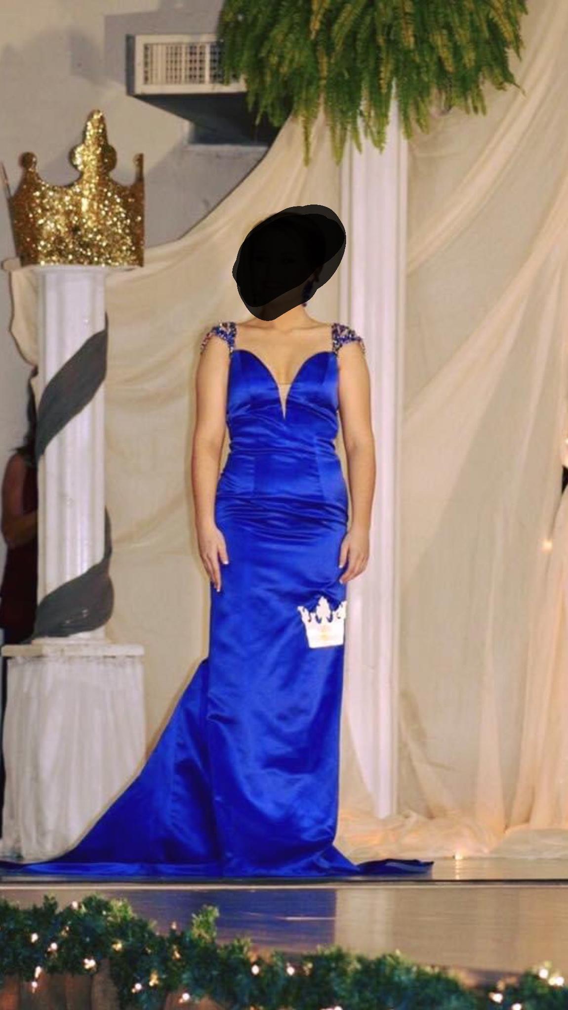 Sherri Hill Size 4 Prom Plunge Sequined Royal Blue Floor Length Maxi on Queenly