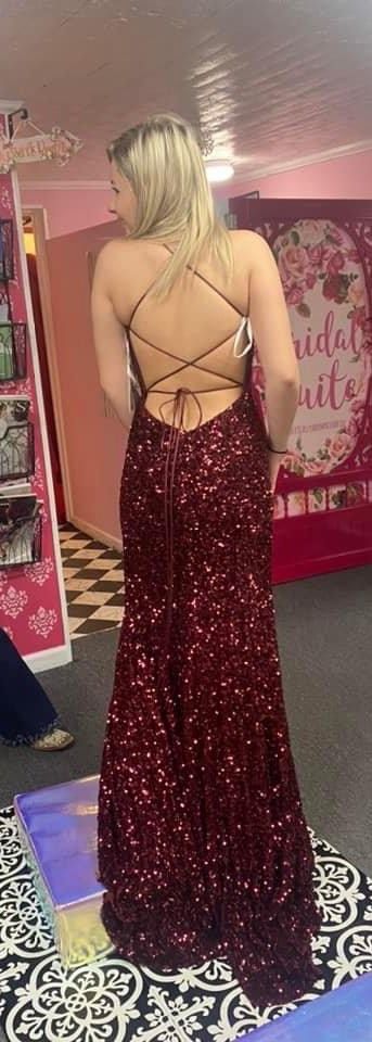 Sophia Thomas Size 6 Prom Sequined Burgundy Red Mermaid Dress on Queenly