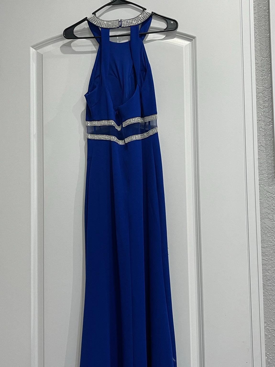 Girls Size 7 Prom Sequined Royal Blue Floor Length Maxi on Queenly