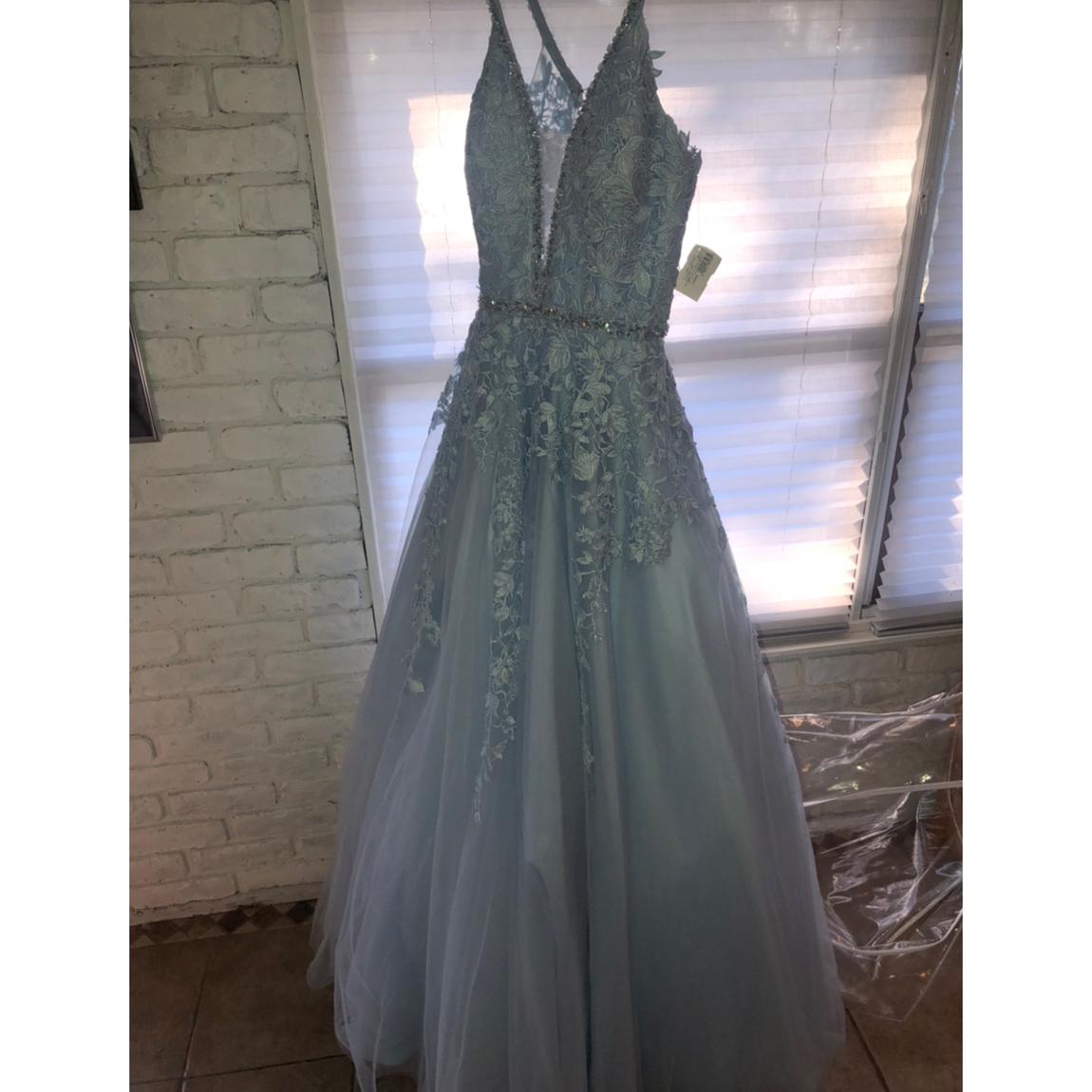 Jovani Size 6 Prom Plunge Lace Light Blue Ball Gown on Queenly