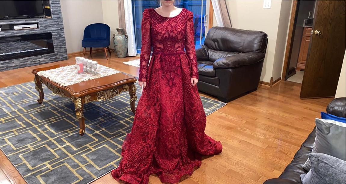 Custom Made Size 4 Prom Long Sleeve Sequined Red Dress With Train on Queenly