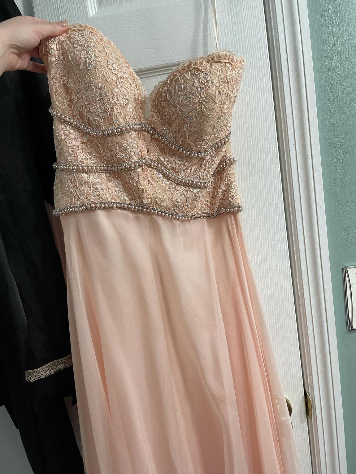Size 14 Prom Lace Pink Dress With Train on Queenly