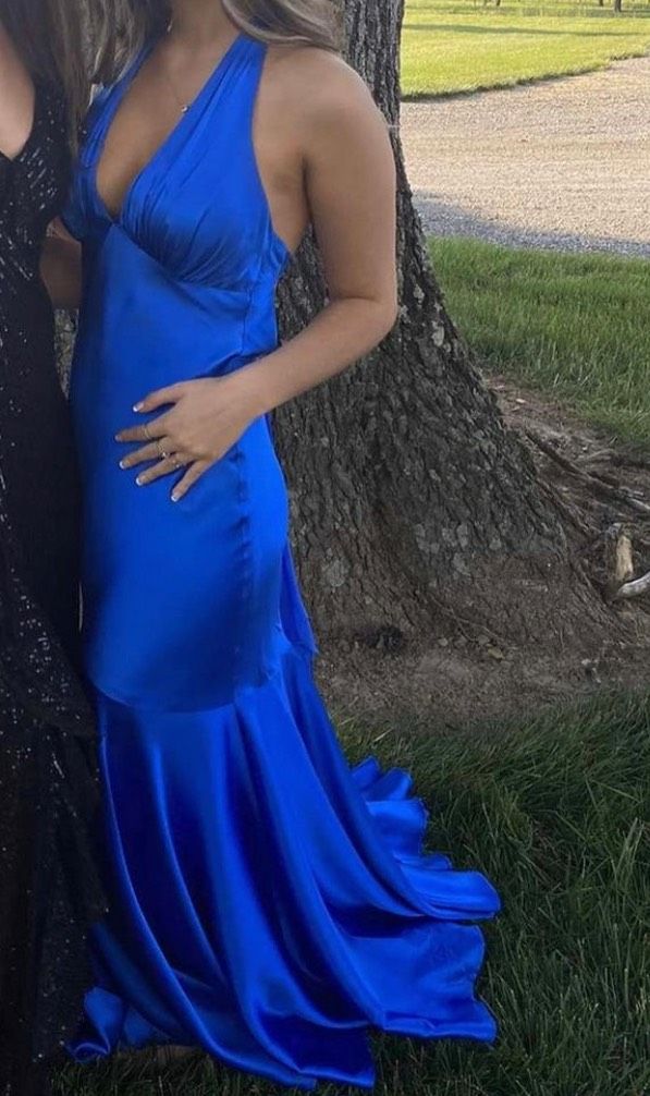 Size 4 Prom Satin Royal Blue Floor Length Maxi on Queenly