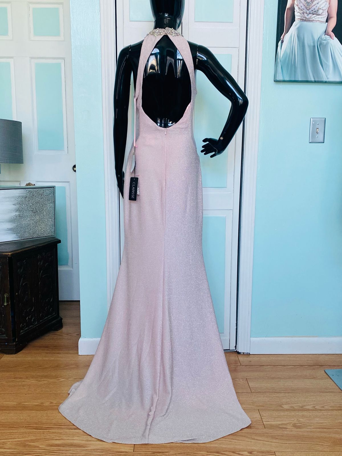 Clarisse Size 8 Prom High Neck Sequined Light Pink Mermaid Dress on Queenly