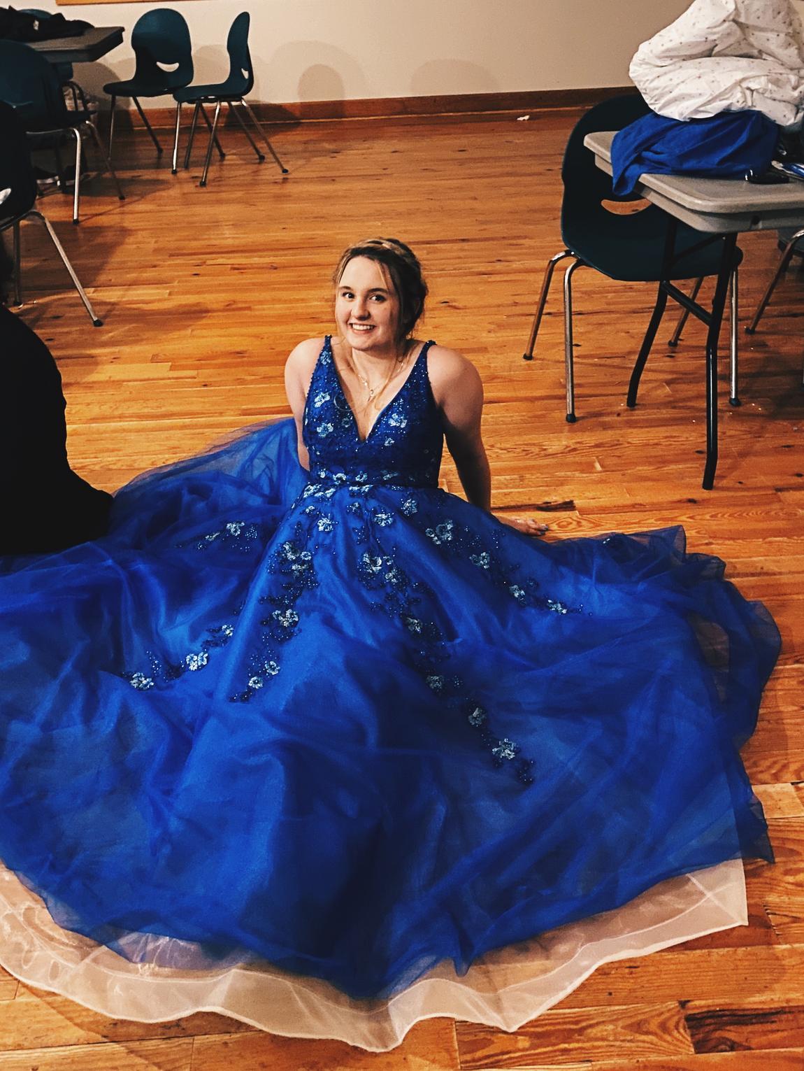 Size 8 Prom Sequined Royal Blue Ball Gown on Queenly