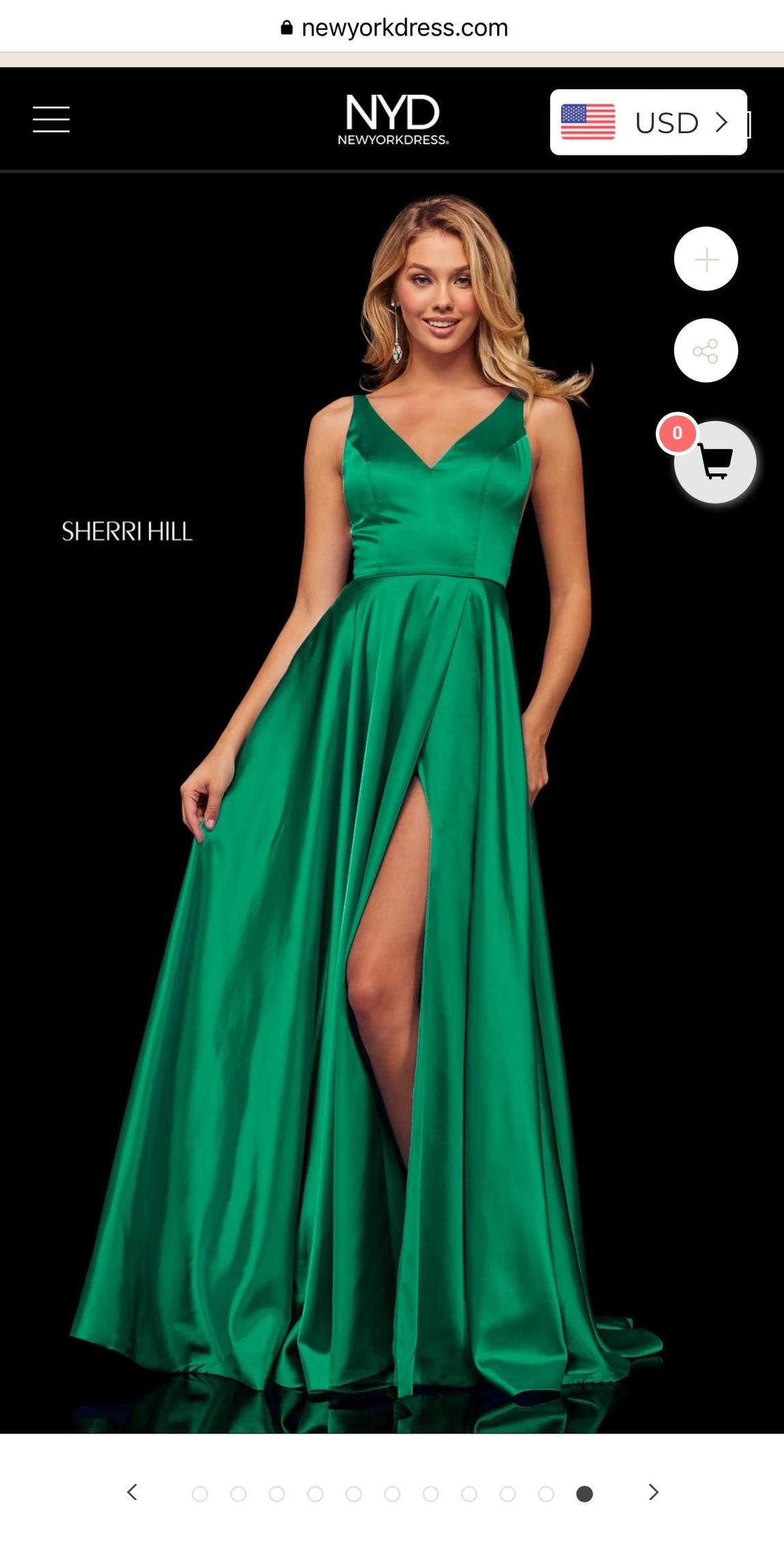 Sherri Hill Size 12 Satin Emerald Green Side Slit Dress on Queenly