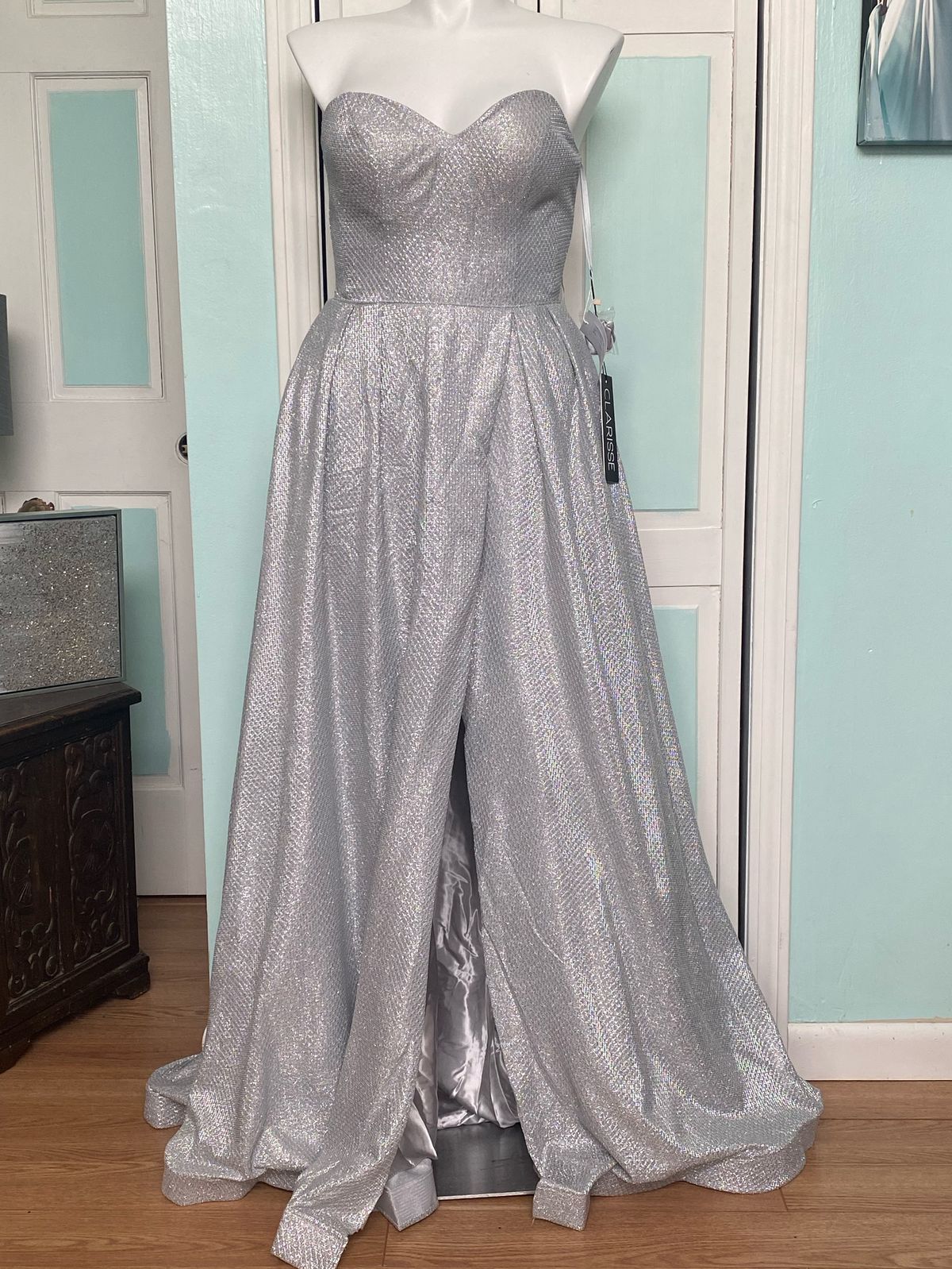 Clarisse Size 12 Prom Silver Ball Gown on Queenly