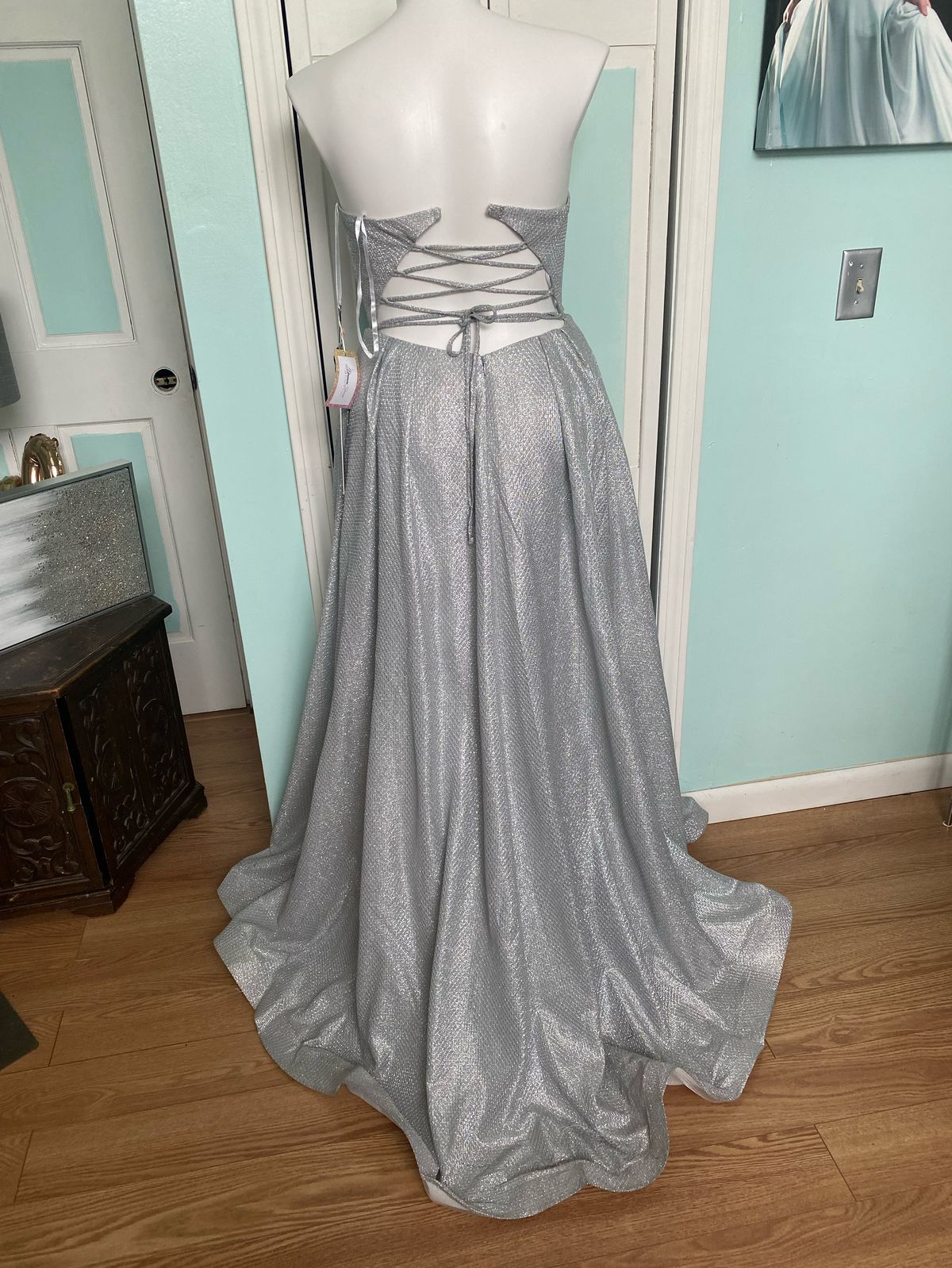 Clarisse Size 12 Prom Silver Ball Gown on Queenly