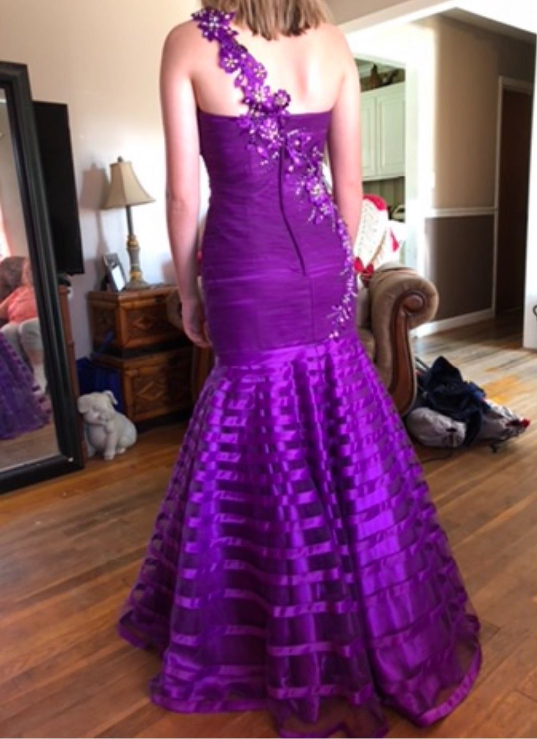 Xcite Size 2 Prom One Shoulder Sequined Purple Mermaid Dress on Queenly