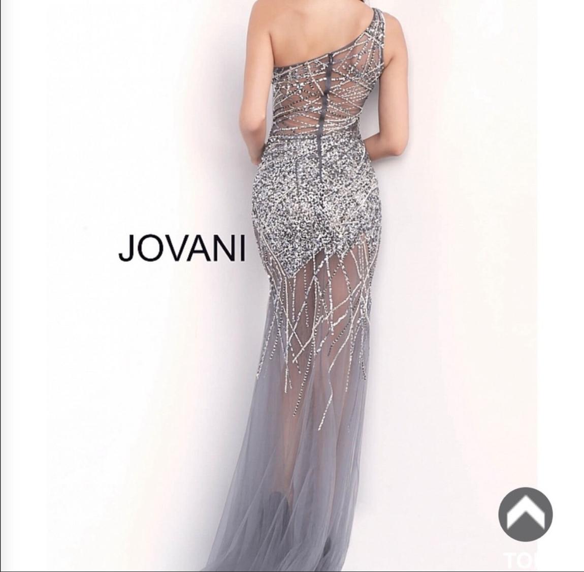 Jovani Size 00 Prom One Shoulder Sequined Silver Mermaid Dress on Queenly