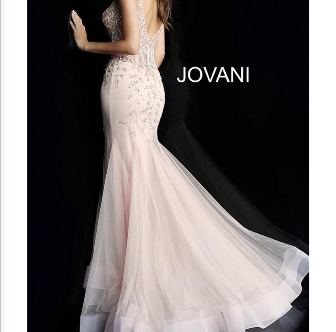 Jovani Size 0 Bridesmaid Plunge Sequined Light Pink Dress With Train on Queenly