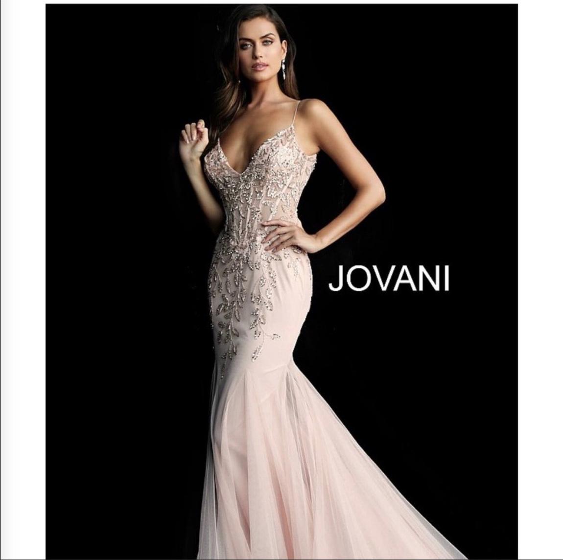 Jovani Size 0 Bridesmaid Plunge Sequined Light Pink Dress With Train on Queenly