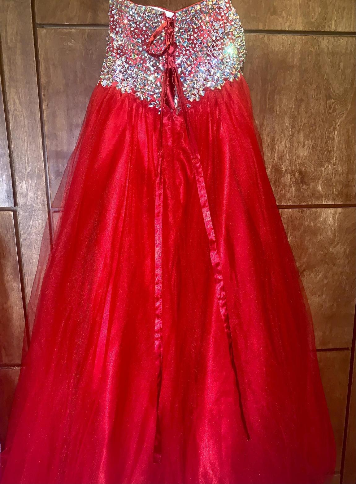 Size 12 Prom Strapless Sequined Red Ball Gown on Queenly