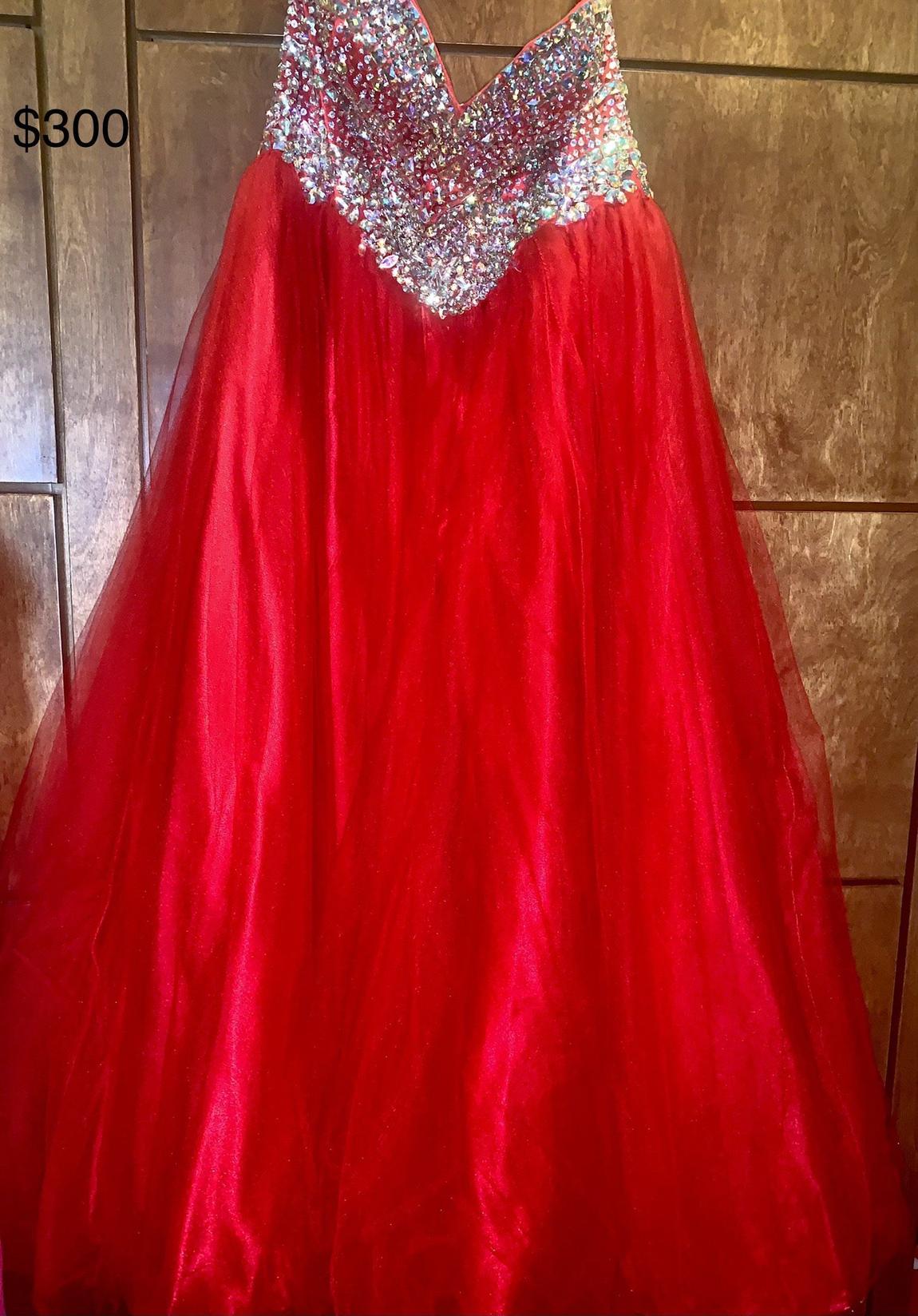 Size 12 Prom Strapless Sequined Red Ball Gown on Queenly