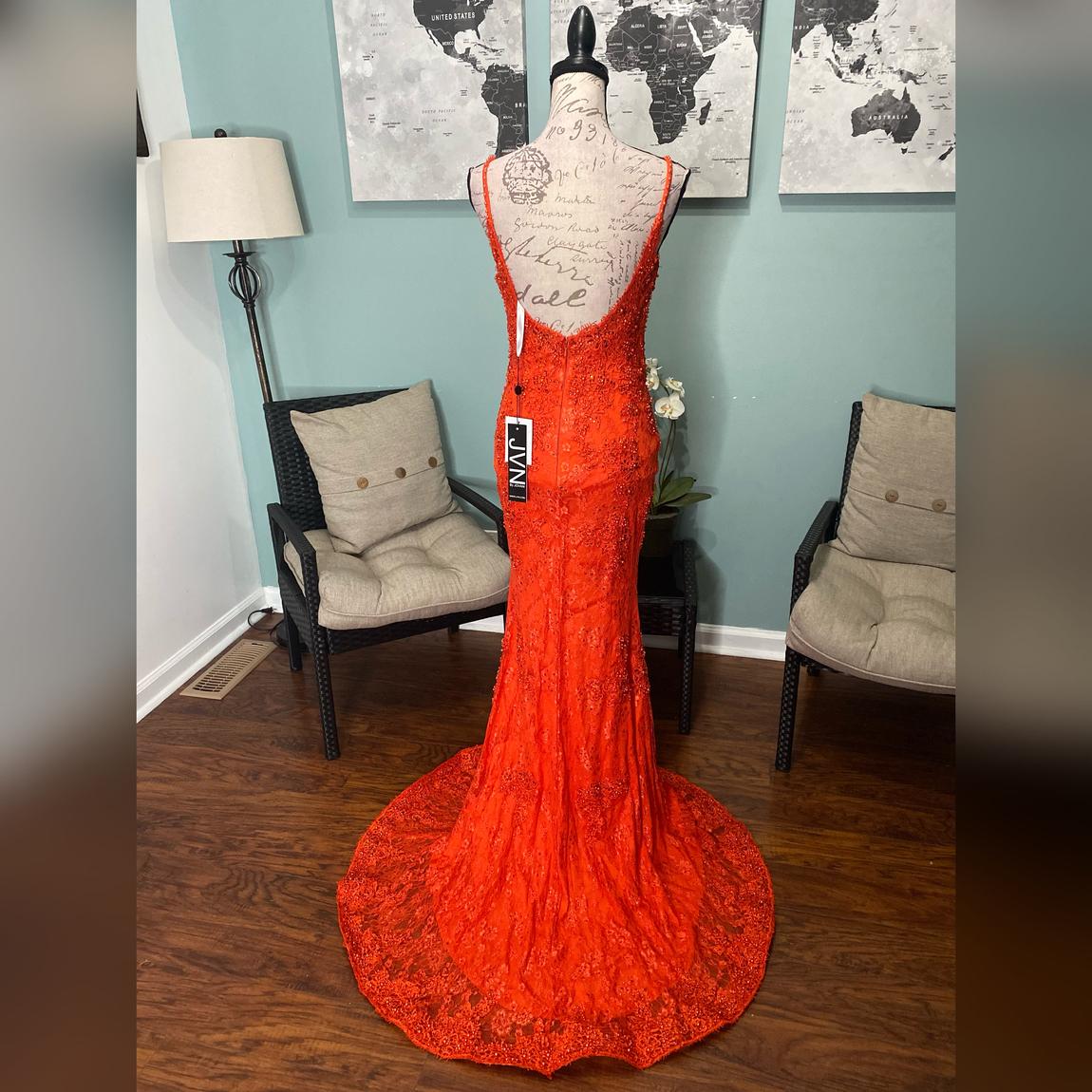 Jovani Size 4 Prom Lace Orange Mermaid Dress on Queenly