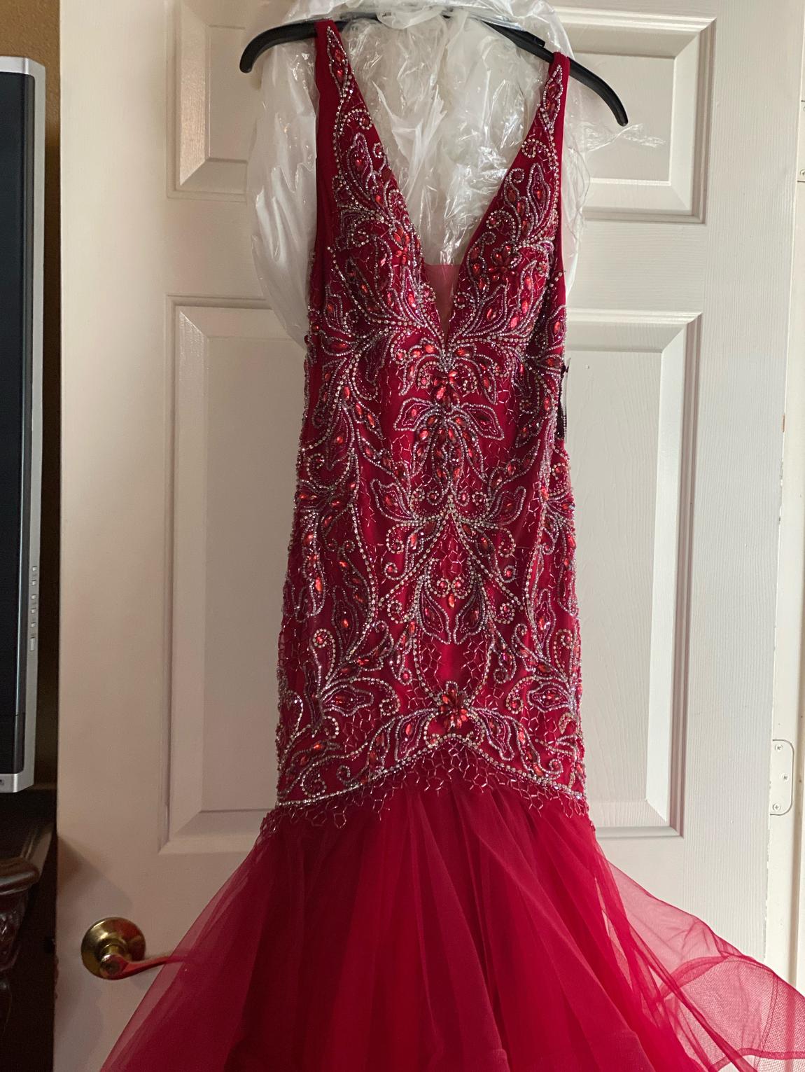 Size 4 Prom Sequined Red Mermaid Dress on Queenly