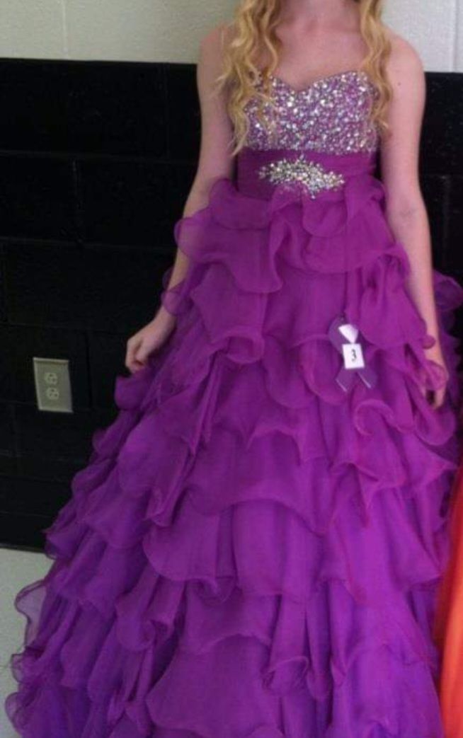 Mac Duggal Size 2 Strapless Sequined Purple Ball Gown on Queenly