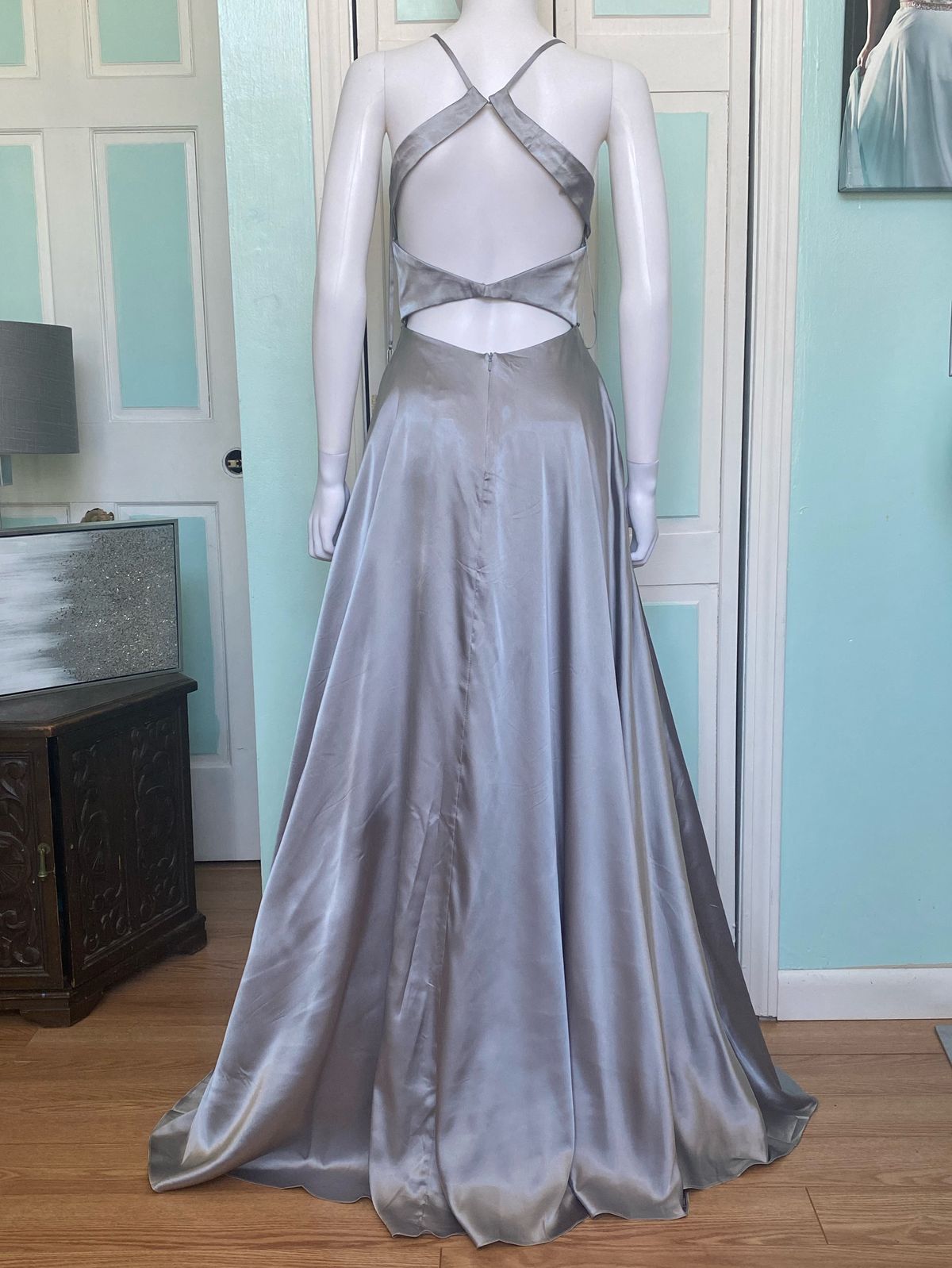 Clarisse Size 6 Prom Satin Silver A-line Dress on Queenly