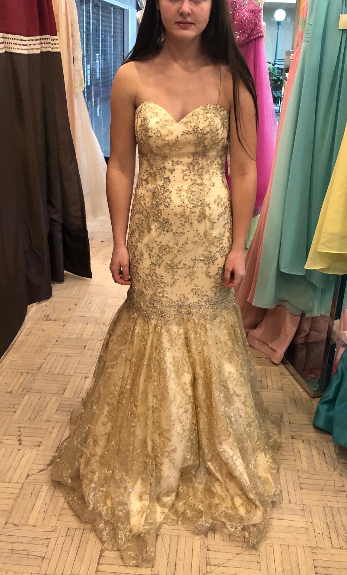 Size 2 Prom Sequined Gold Mermaid Dress on Queenly