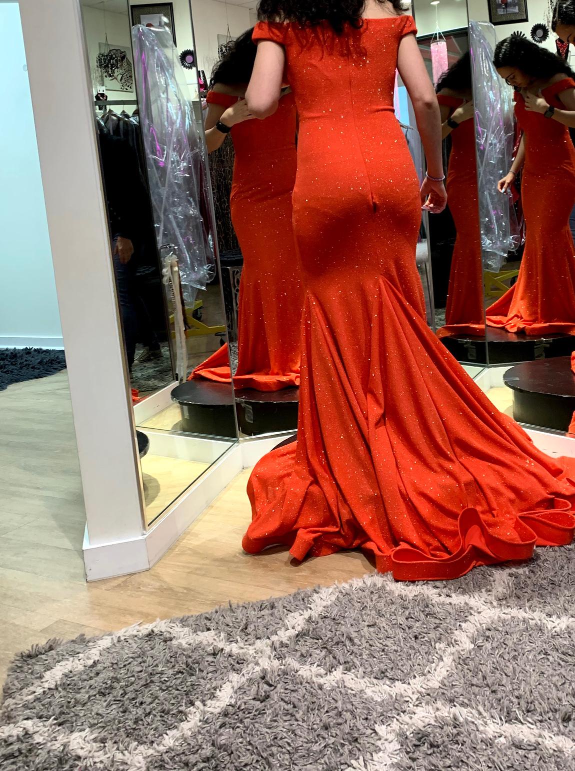 Size 00 Prom Off The Shoulder Orange Mermaid Dress on Queenly