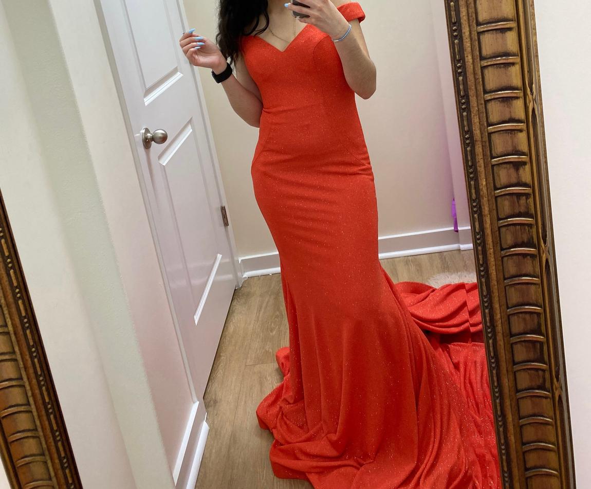 Size 00 Prom Off The Shoulder Orange Mermaid Dress on Queenly