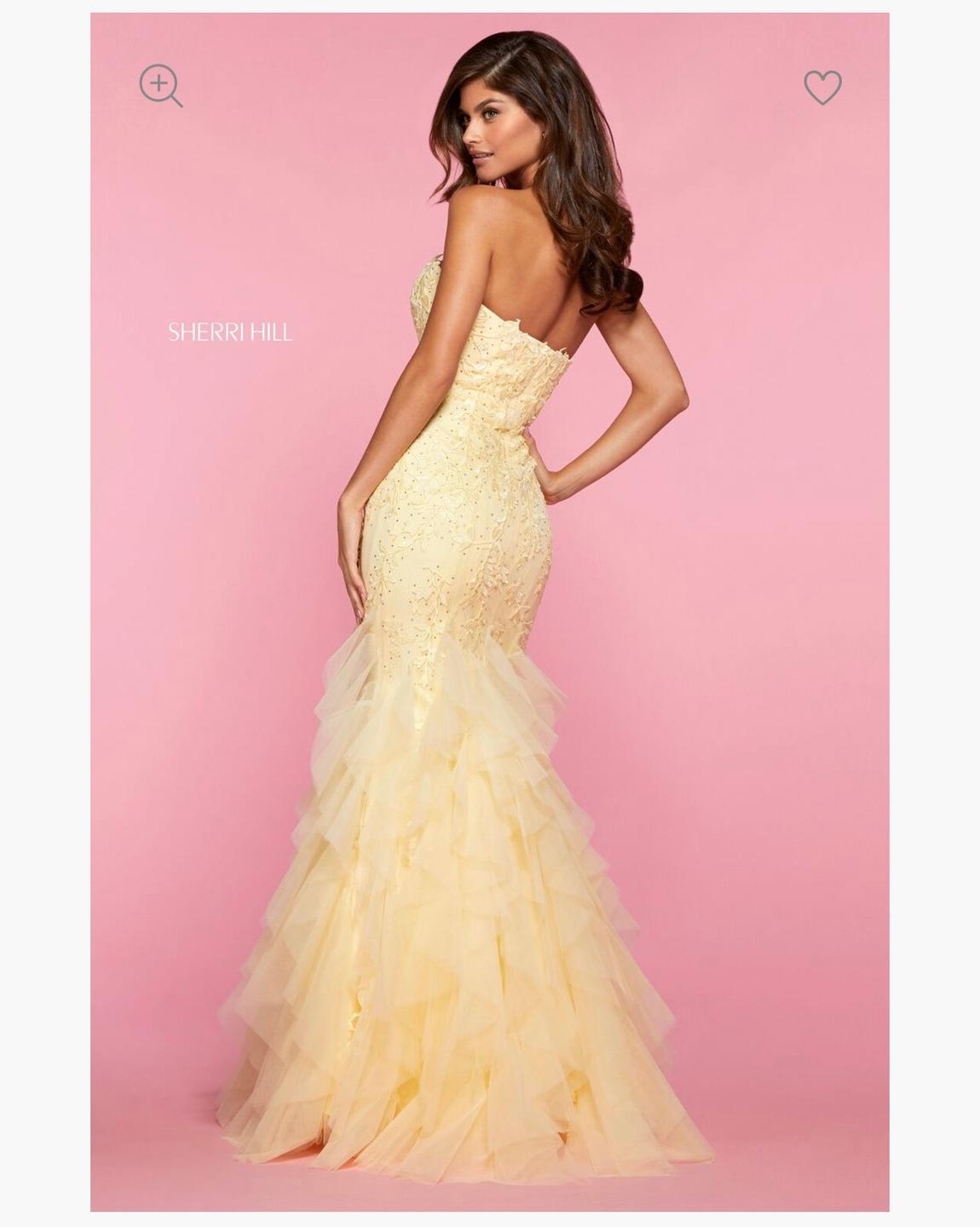 Sherri Hill Size 6 Prom Strapless Lace Yellow Mermaid Dress on Queenly