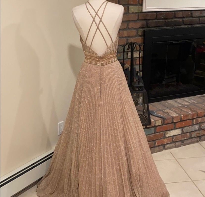 Jovani Size 6 Bridesmaid High Neck Nude Ball Gown on Queenly