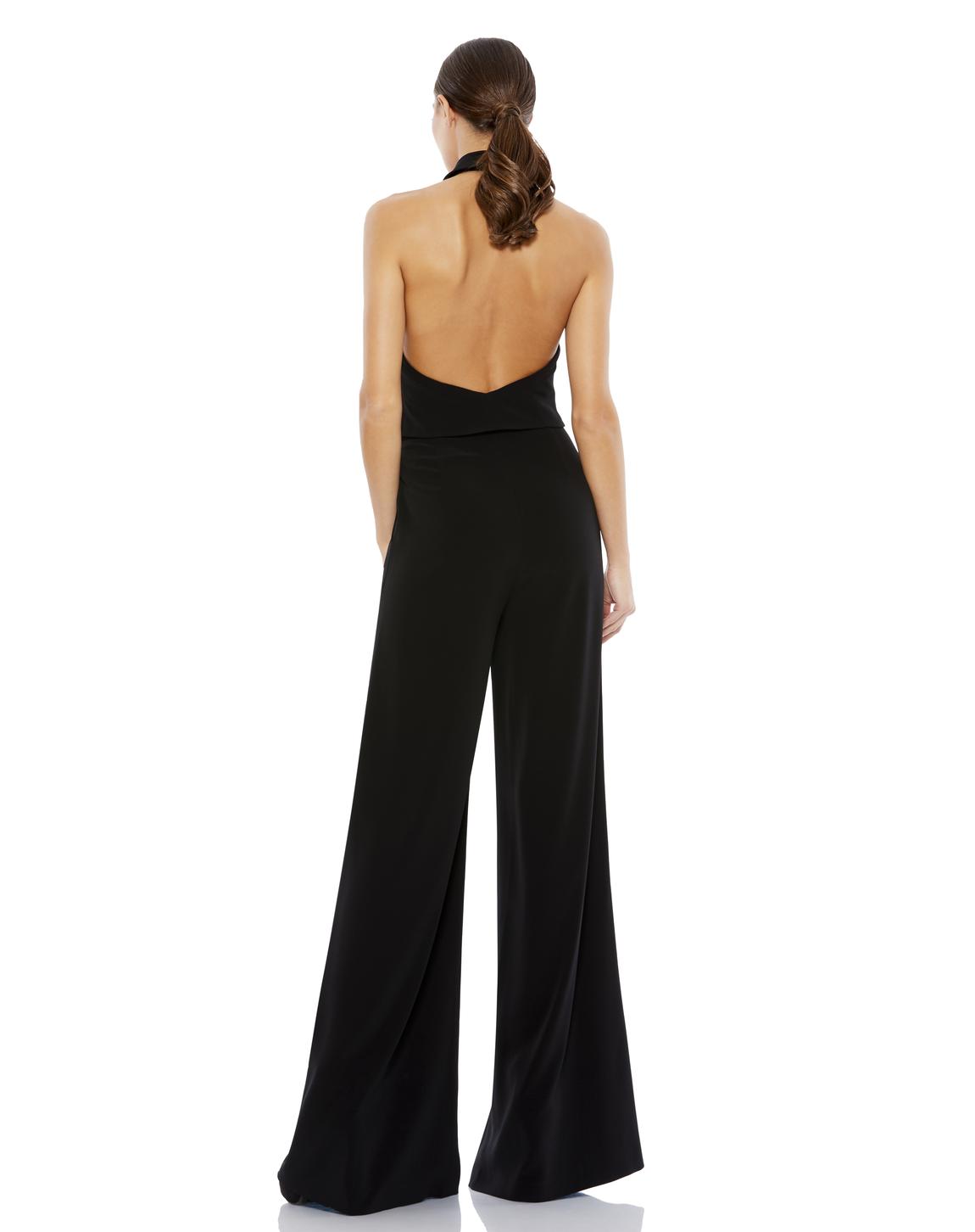 Style 2643 Mac Duggal Size 8 Pageant Interview Plunge Sequined Black Formal Jumpsuit on Queenly