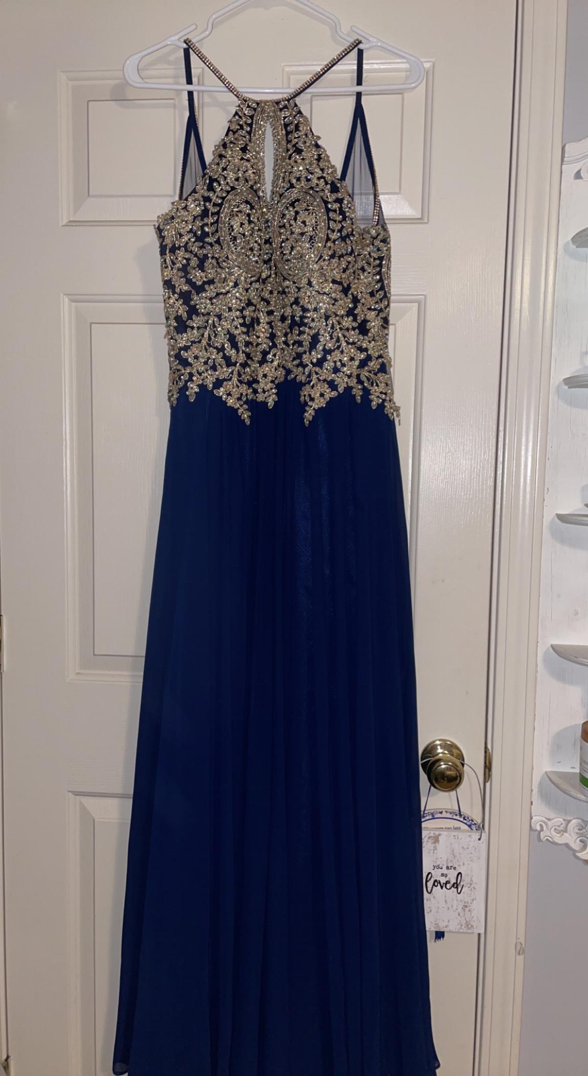 Size 8 Sequined Navy Blue Floor Length Maxi on Queenly
