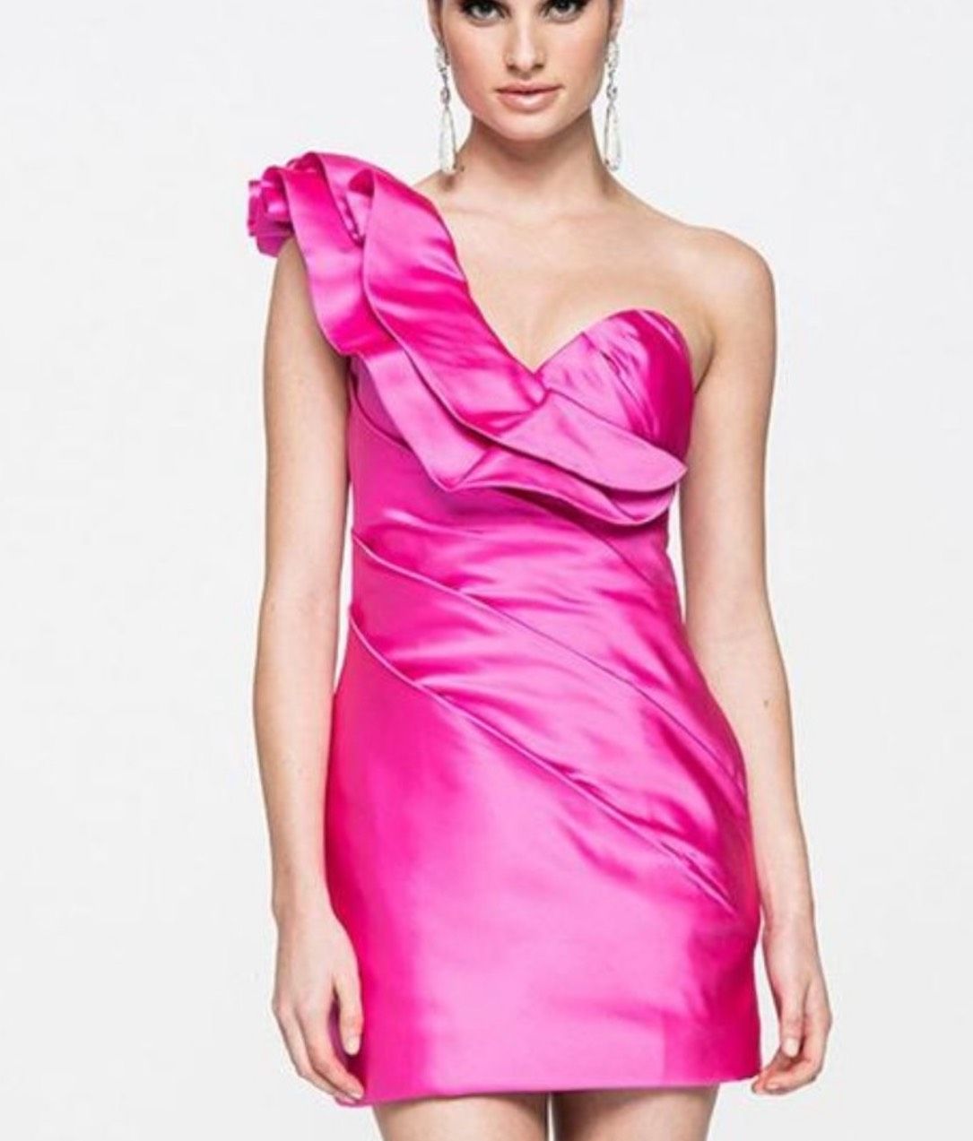 Ashley Lauren Size 4 Homecoming One Shoulder Satin Pink Cocktail Dress on Queenly