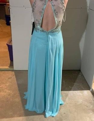 Size 8 Sheer Light Blue Floor Length Maxi on Queenly