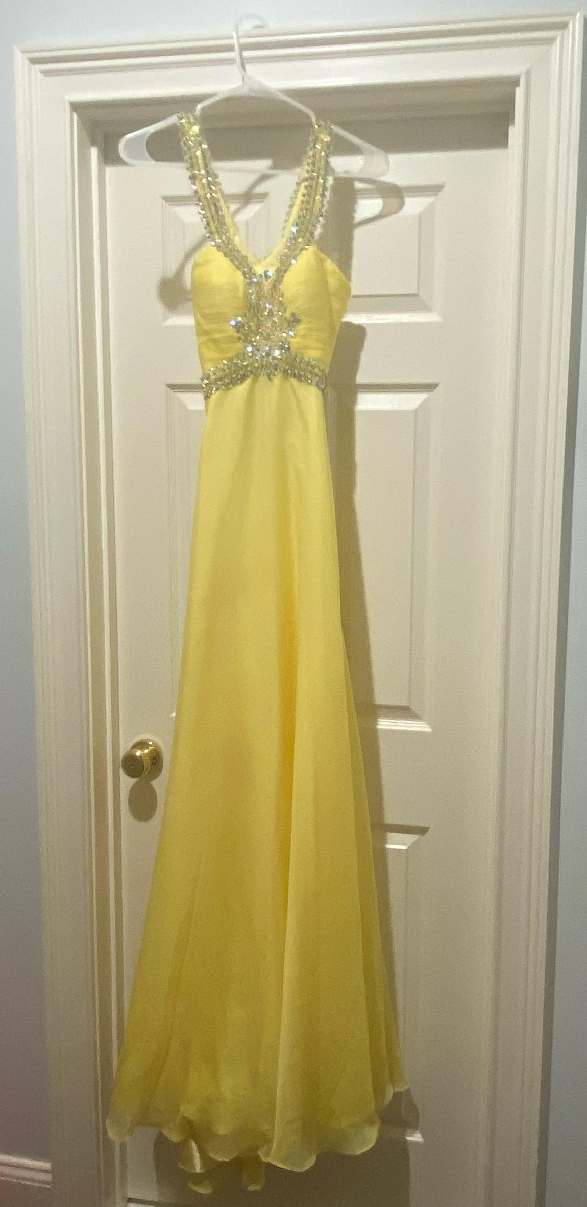 Size 0 Prom Sequined Yellow Floor Length Maxi on Queenly