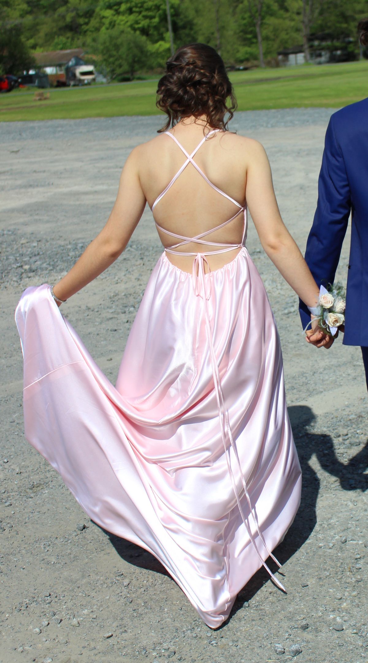 Size 4 Prom Satin Light Pink Dress With Train on Queenly